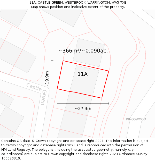 11A, CASTLE GREEN, WESTBROOK, WARRINGTON, WA5 7XB: Plot and title map