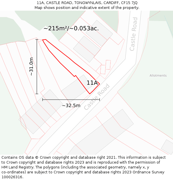 11A, CASTLE ROAD, TONGWYNLAIS, CARDIFF, CF15 7JQ: Plot and title map