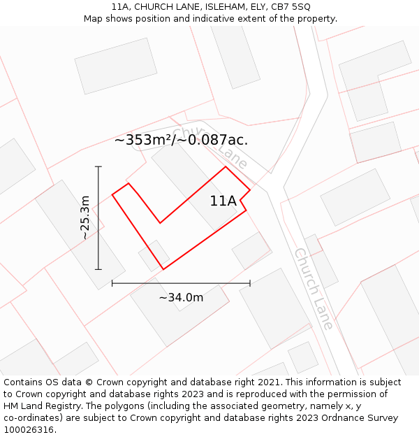 11A, CHURCH LANE, ISLEHAM, ELY, CB7 5SQ: Plot and title map