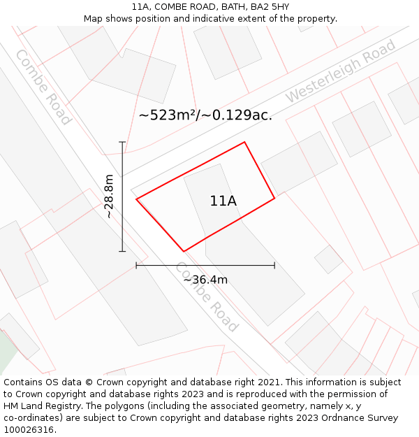 11A, COMBE ROAD, BATH, BA2 5HY: Plot and title map