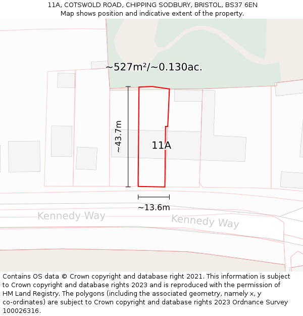 11A, COTSWOLD ROAD, CHIPPING SODBURY, BRISTOL, BS37 6EN: Plot and title map