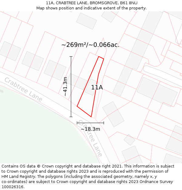 11A, CRABTREE LANE, BROMSGROVE, B61 8NU: Plot and title map