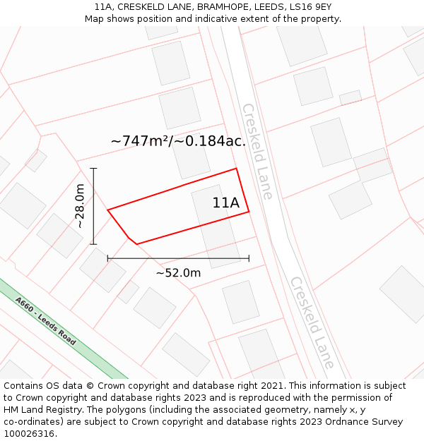 11A, CRESKELD LANE, BRAMHOPE, LEEDS, LS16 9EY: Plot and title map