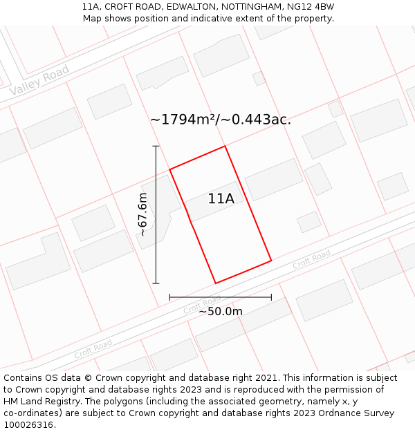 11A, CROFT ROAD, EDWALTON, NOTTINGHAM, NG12 4BW: Plot and title map