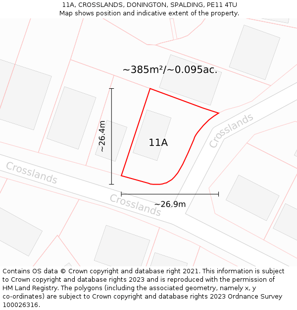 11A, CROSSLANDS, DONINGTON, SPALDING, PE11 4TU: Plot and title map