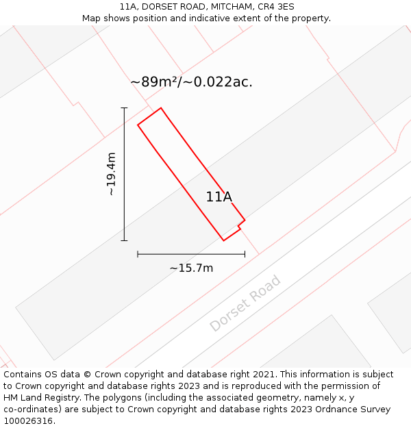 11A, DORSET ROAD, MITCHAM, CR4 3ES: Plot and title map
