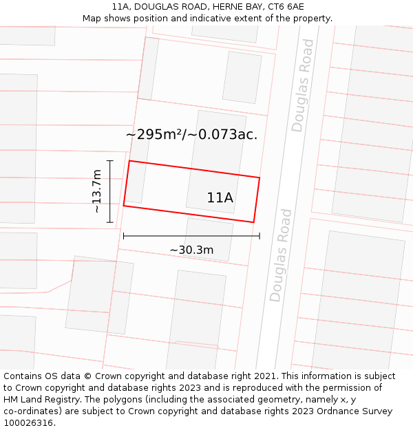 11A, DOUGLAS ROAD, HERNE BAY, CT6 6AE: Plot and title map