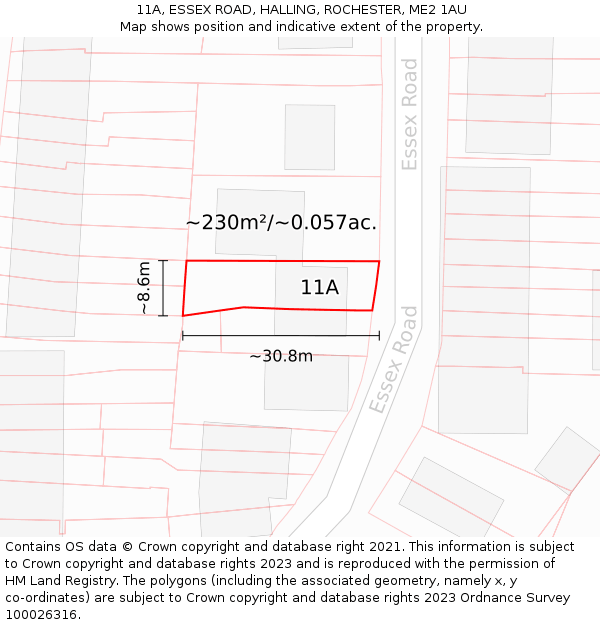 11A, ESSEX ROAD, HALLING, ROCHESTER, ME2 1AU: Plot and title map