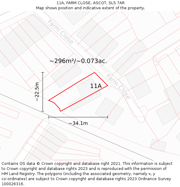 11A, FARM CLOSE, ASCOT, SL5 7AR: Plot and title map