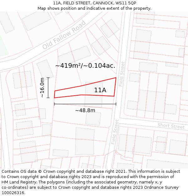 11A, FIELD STREET, CANNOCK, WS11 5QP: Plot and title map