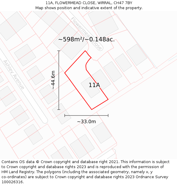 11A, FLOWERMEAD CLOSE, WIRRAL, CH47 7BY: Plot and title map