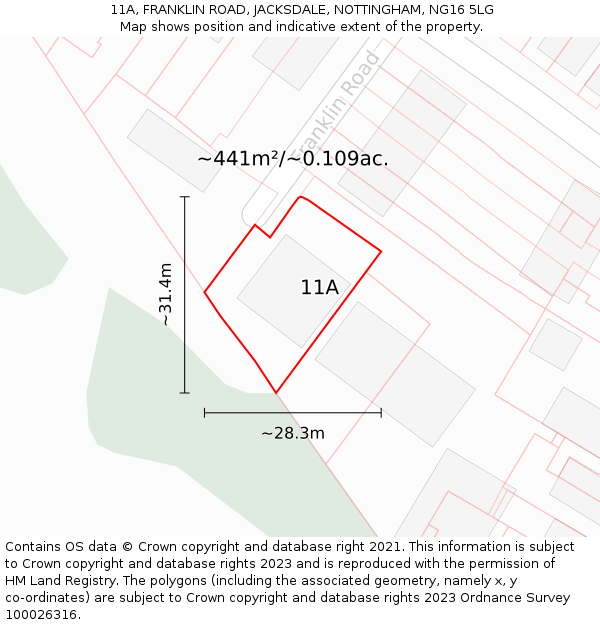 11A, FRANKLIN ROAD, JACKSDALE, NOTTINGHAM, NG16 5LG: Plot and title map