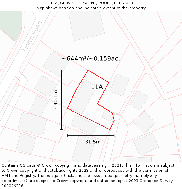 11A, GERVIS CRESCENT, POOLE, BH14 0LR: Plot and title map