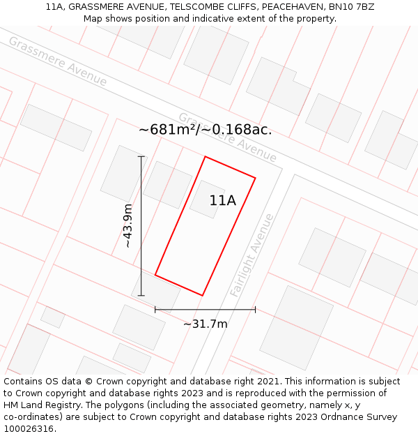 11A, GRASSMERE AVENUE, TELSCOMBE CLIFFS, PEACEHAVEN, BN10 7BZ: Plot and title map