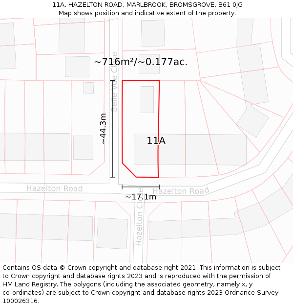 11A, HAZELTON ROAD, MARLBROOK, BROMSGROVE, B61 0JG: Plot and title map