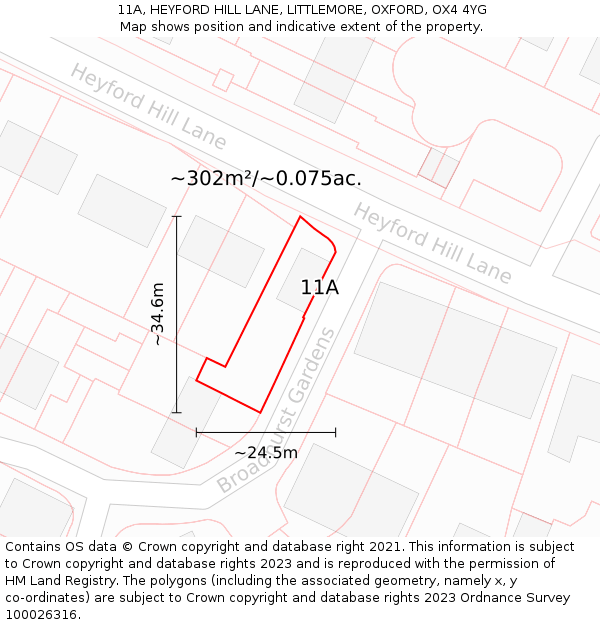 11A, HEYFORD HILL LANE, LITTLEMORE, OXFORD, OX4 4YG: Plot and title map