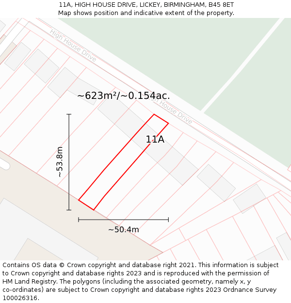 11A, HIGH HOUSE DRIVE, LICKEY, BIRMINGHAM, B45 8ET: Plot and title map