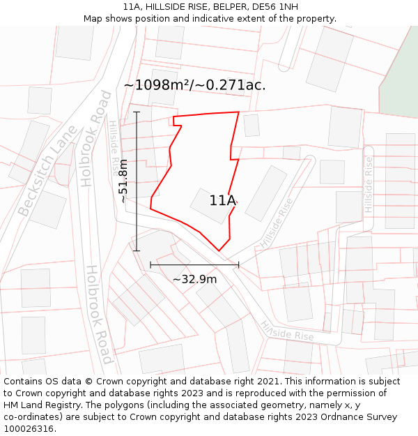 11A, HILLSIDE RISE, BELPER, DE56 1NH: Plot and title map