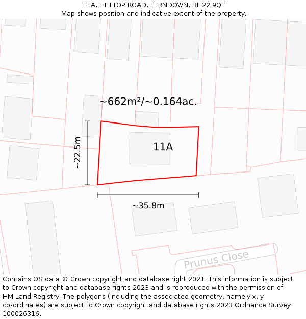 11A, HILLTOP ROAD, FERNDOWN, BH22 9QT: Plot and title map