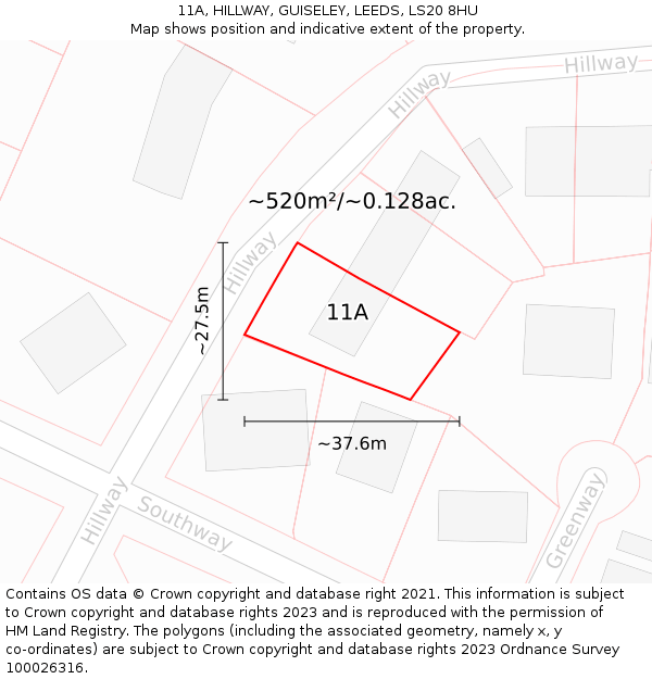 11A, HILLWAY, GUISELEY, LEEDS, LS20 8HU: Plot and title map