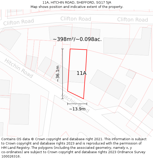 11A, HITCHIN ROAD, SHEFFORD, SG17 5JA: Plot and title map