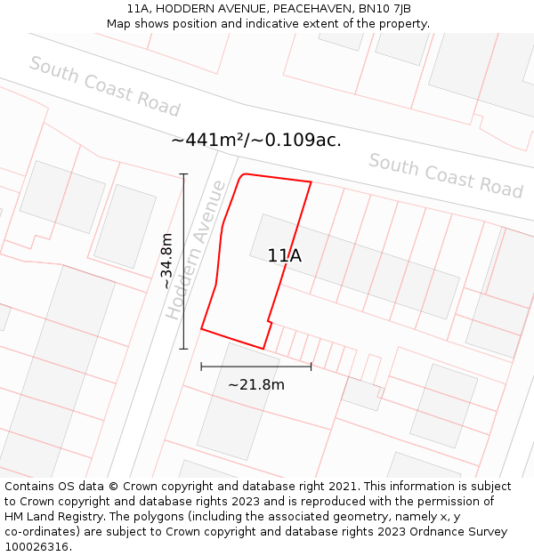 11A, HODDERN AVENUE, PEACEHAVEN, BN10 7JB: Plot and title map