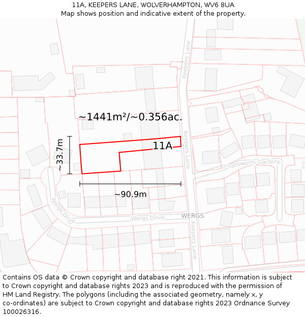 11A, KEEPERS LANE, WOLVERHAMPTON, WV6 8UA: Plot and title map