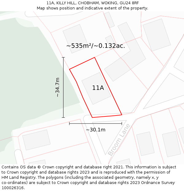 11A, KILLY HILL, CHOBHAM, WOKING, GU24 8RF: Plot and title map