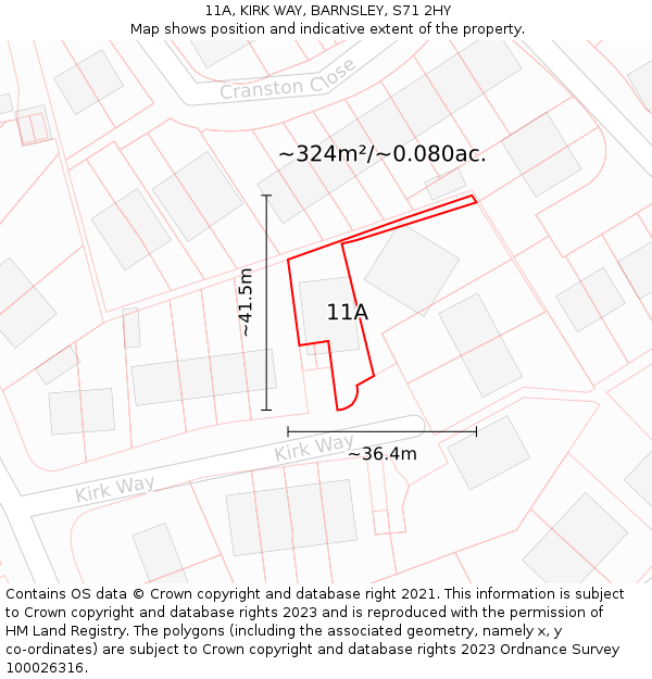 11A, KIRK WAY, BARNSLEY, S71 2HY: Plot and title map