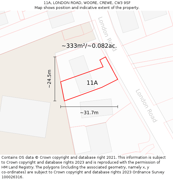 11A, LONDON ROAD, WOORE, CREWE, CW3 9SF: Plot and title map