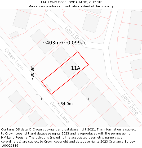 11A, LONG GORE, GODALMING, GU7 3TE: Plot and title map