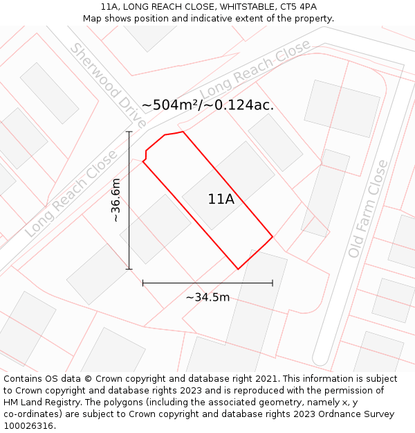 11A, LONG REACH CLOSE, WHITSTABLE, CT5 4PA: Plot and title map