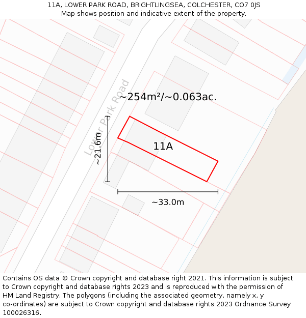 11A, LOWER PARK ROAD, BRIGHTLINGSEA, COLCHESTER, CO7 0JS: Plot and title map