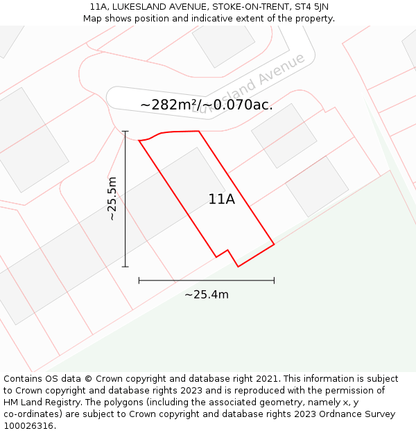 11A, LUKESLAND AVENUE, STOKE-ON-TRENT, ST4 5JN: Plot and title map