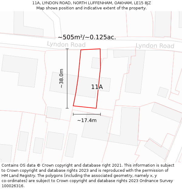 11A, LYNDON ROAD, NORTH LUFFENHAM, OAKHAM, LE15 8JZ: Plot and title map