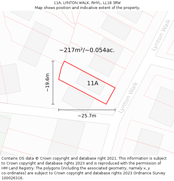 11A, LYNTON WALK, RHYL, LL18 3RW: Plot and title map