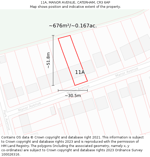 11A, MANOR AVENUE, CATERHAM, CR3 6AP: Plot and title map