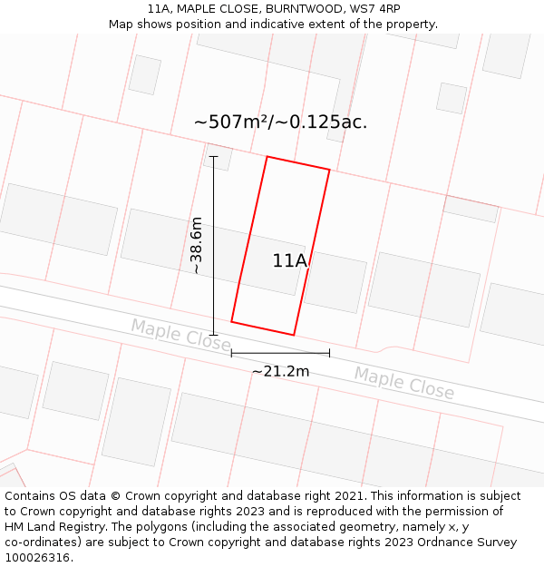 11A, MAPLE CLOSE, BURNTWOOD, WS7 4RP: Plot and title map
