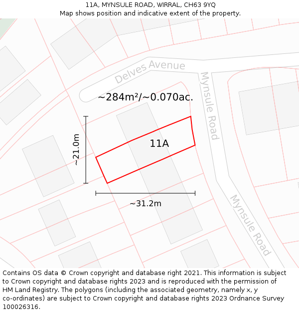 11A, MYNSULE ROAD, WIRRAL, CH63 9YQ: Plot and title map