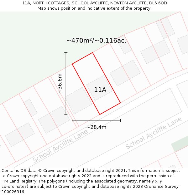 11A, NORTH COTTAGES, SCHOOL AYCLIFFE, NEWTON AYCLIFFE, DL5 6QD: Plot and title map