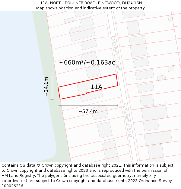 11A, NORTH POULNER ROAD, RINGWOOD, BH24 1SN: Plot and title map