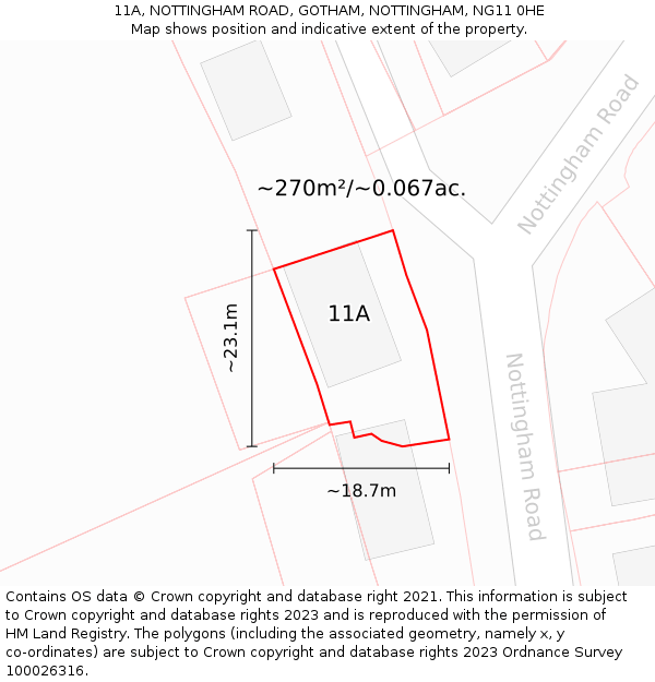 11A, NOTTINGHAM ROAD, GOTHAM, NOTTINGHAM, NG11 0HE: Plot and title map