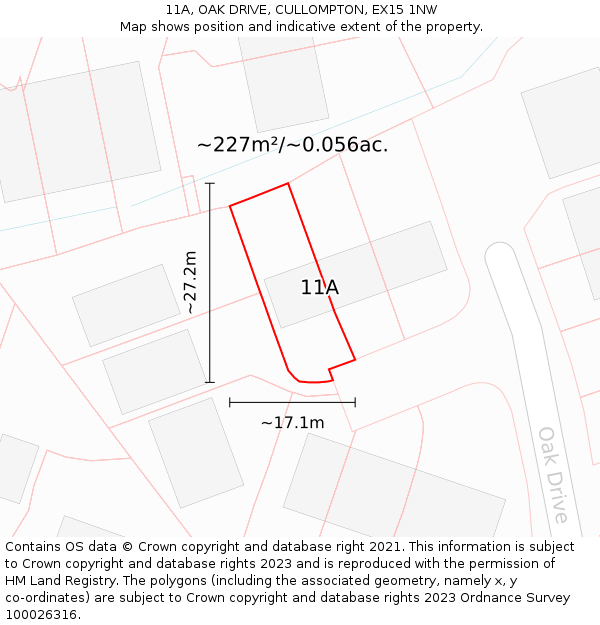 11A, OAK DRIVE, CULLOMPTON, EX15 1NW: Plot and title map