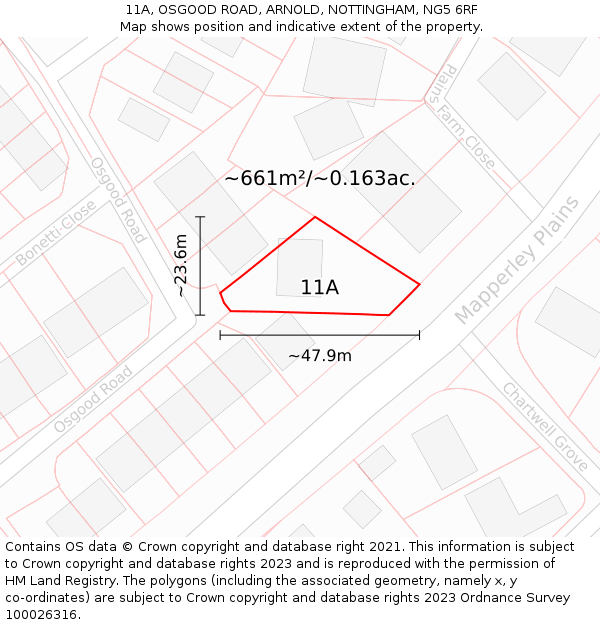 11A, OSGOOD ROAD, ARNOLD, NOTTINGHAM, NG5 6RF: Plot and title map