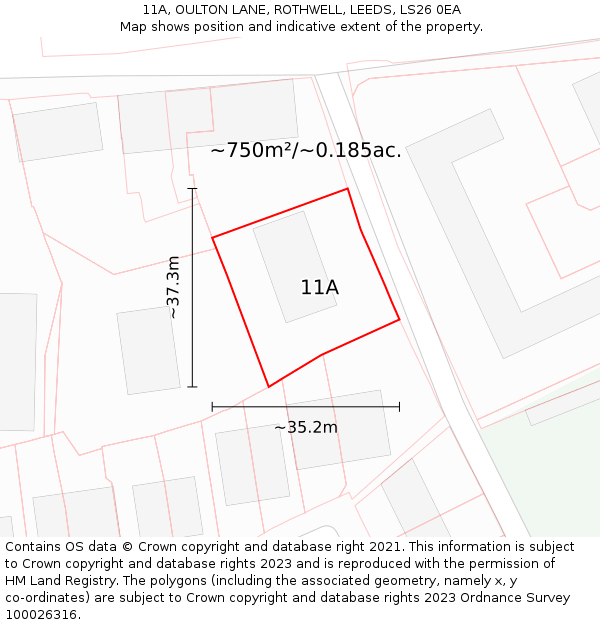 11A, OULTON LANE, ROTHWELL, LEEDS, LS26 0EA: Plot and title map