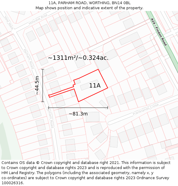 11A, PARHAM ROAD, WORTHING, BN14 0BL: Plot and title map