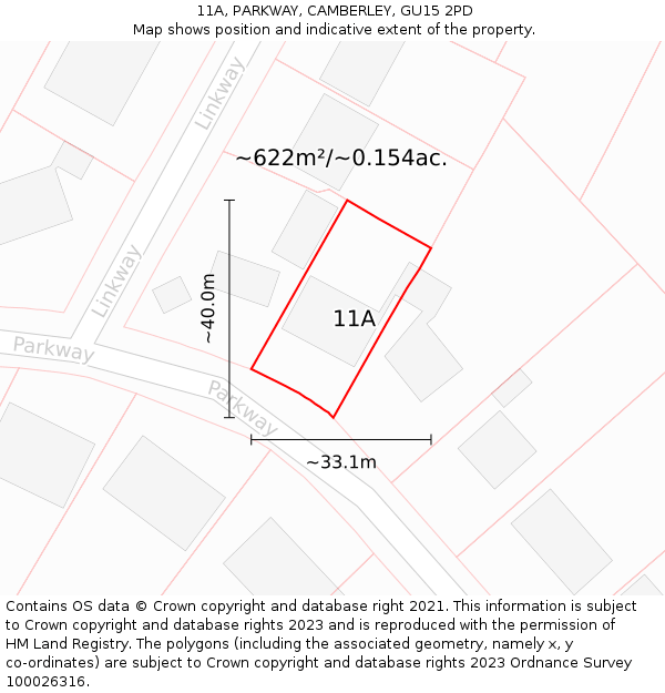 11A, PARKWAY, CAMBERLEY, GU15 2PD: Plot and title map