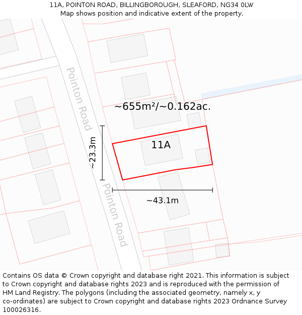 11A, POINTON ROAD, BILLINGBOROUGH, SLEAFORD, NG34 0LW: Plot and title map