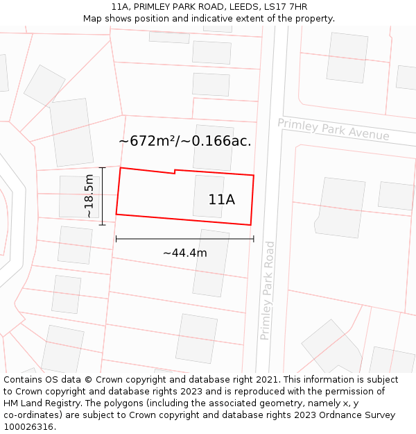 11A, PRIMLEY PARK ROAD, LEEDS, LS17 7HR: Plot and title map