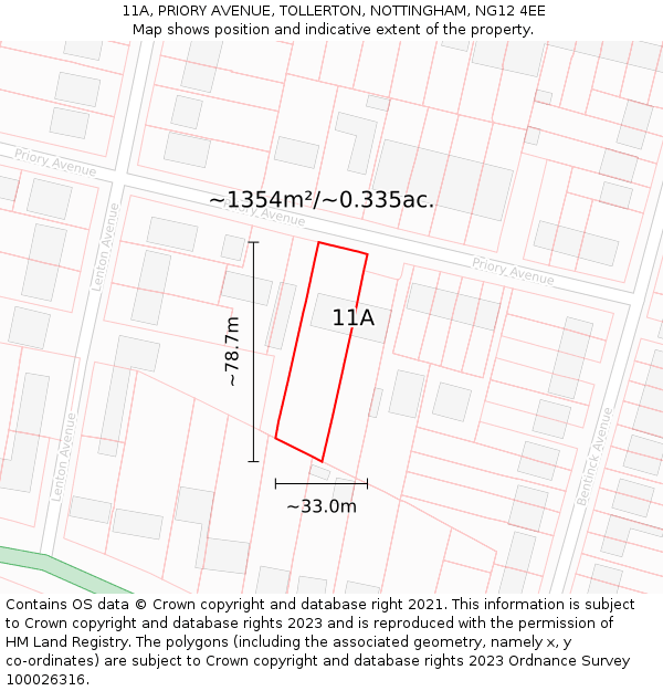 11A, PRIORY AVENUE, TOLLERTON, NOTTINGHAM, NG12 4EE: Plot and title map